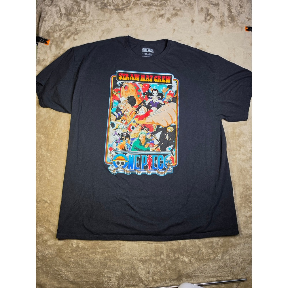 One Piece Straw Hat Crew Mens 2XL Black Graphic T-Shirt Anime Luffy Cotton Tee